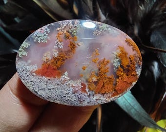 Cabochon Ovale En Agate Mousse Naturelle - 30x22x7 Mm, 37 Carats, Qualité Exceptionnelle