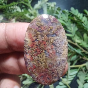 Multicolor moss agate cabochon size 20x34x5 mm