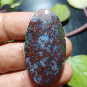 Natural Moss Agate Cabochon Stone  – Lapidary Supply Indonesia  22x41x7 mm