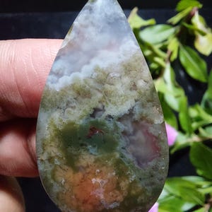 Plume agate teardrop cabochon size 23x42x5,5 mm for pendant necklace