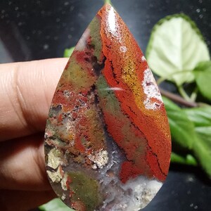 Multi color moss jasper agate cabochon size 23x40x6 mm