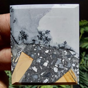 Felsenbaum- Maligano Bilder Jaspis Anhänger Cabochon Größe 32x38x6 mm; Cabochon Maligano Jaspis Stein; Landschaftsbild