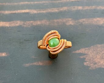 Green Aventurine Wire Wrapped Ring // Size 8 // Handmade Copper Wire Wrapped Jewelry