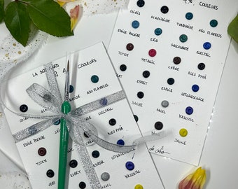 De kaart met 24 kleuren stippen - ambachtelijke aquarel