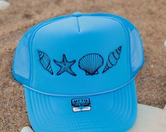 Schelpenhoed, vakantiehoed, strandvakantie, damestruckerhoed, trendy pet, geborduurde strandhoed, strandzwerver, strandhoed, schelphoed