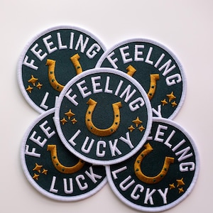 Feeling Lucky Iron on Patch, St. Patricks day Patch, Lucky Patch, Iron on patch, Patch for Jacket, Patches, Circle Patch