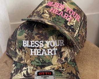 Bless your Heart Embroidered Trucker Hat, Women's Hat, Snapback Hat, Cowboy Trucker Hat, Nashville Style Hat, Embroidered trucker hat