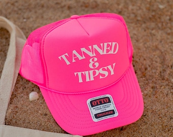Tanned & Tipsy Trucker Hat, Summer Hat, Neon Trucker Hat, Boat Days