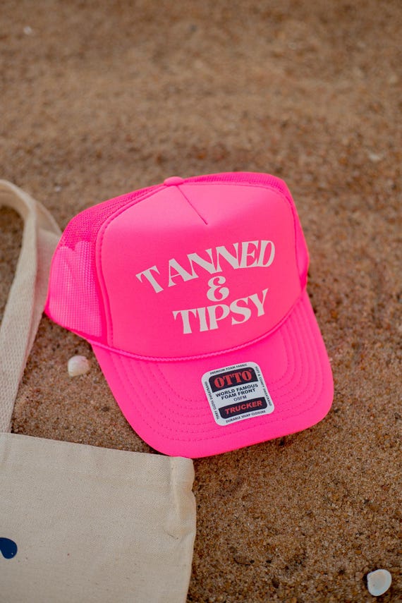 Tanned & Tipsy Trucker Hat, Summer Hat, Neon Trucker Hat, Boat Days