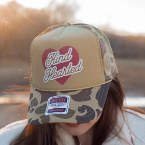 Kind Hearted Trucker Hat, Women&#39;s Hat, Cowboy Trucker Hat, Nashville Style Hat, Camo trucker hat, Trendy Hat, Valentines Day