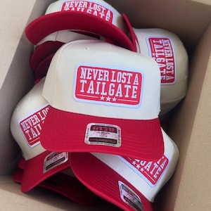 Never Lost a Tailgate Trucker Hat, Game Day, Trendy Trucker Hat, Football Game Day, Game Day Apparel, Tailgate Party, Go Big Red
