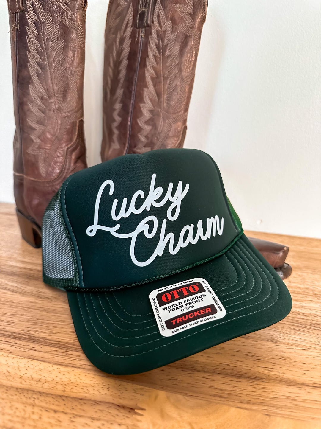 Friday Feelin' Lucky Charm Trucker Hat in Green main image 0