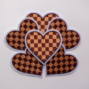 Checkered Heart Iron on Patch, Checkered Patch, Brown Patch, Iron on patch, Patch for Jacket, Patches, Heart Patches, Patches for Hat