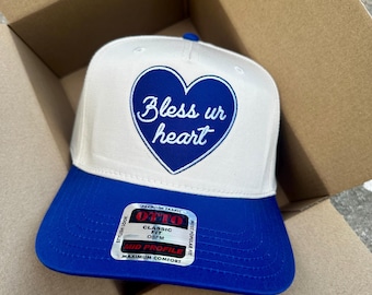 Bless your Heart Trucker Hat, Women's Hat, Snapback Hat, Cowboy Trucker Hat, Nashville Style Hat, Embroidered trucker hat, Royal Blue