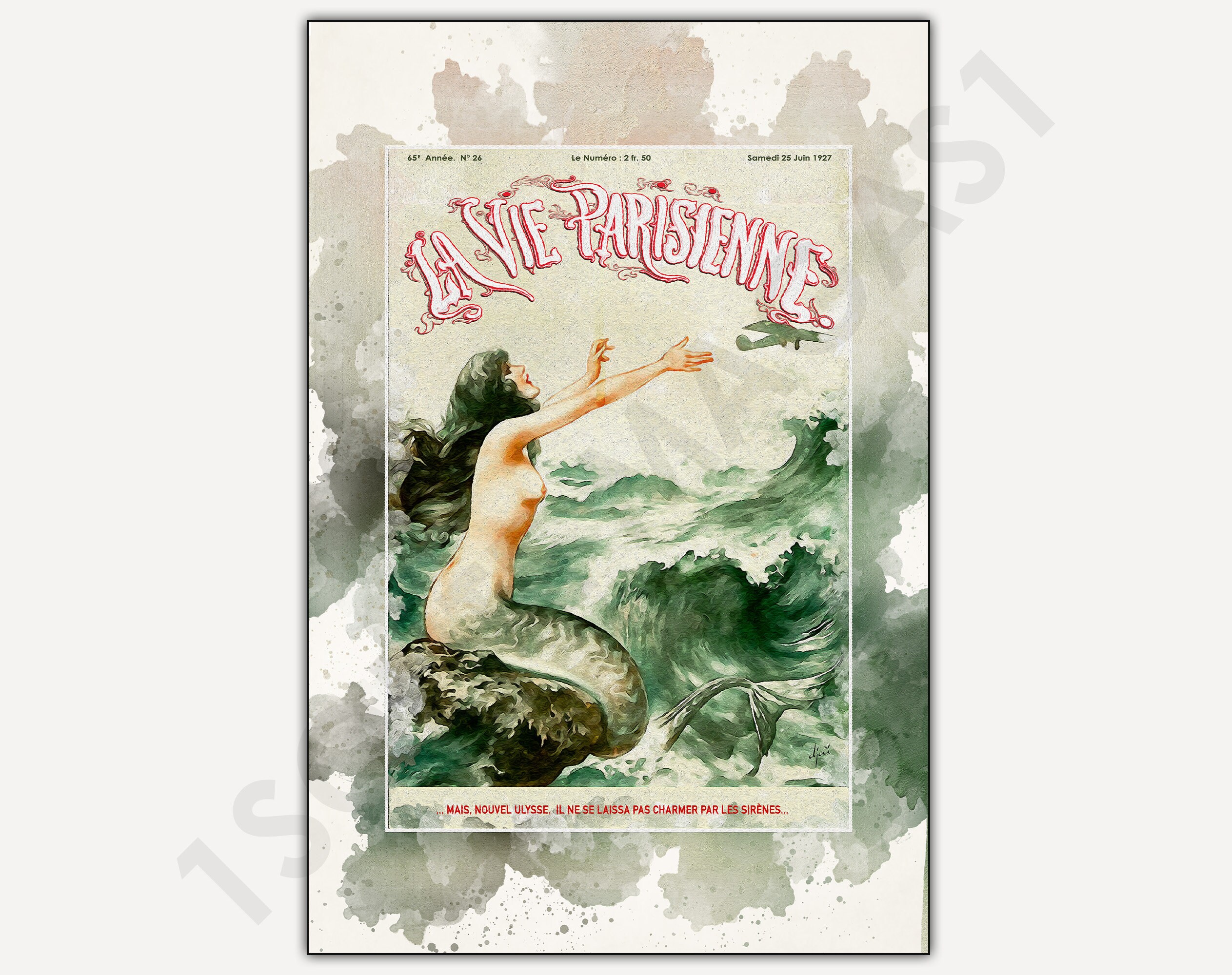 1927 La Vie Parisienne La Sirene et L'avion - Poster Art Mural Decoration, Tableau Imprimé sur Papie