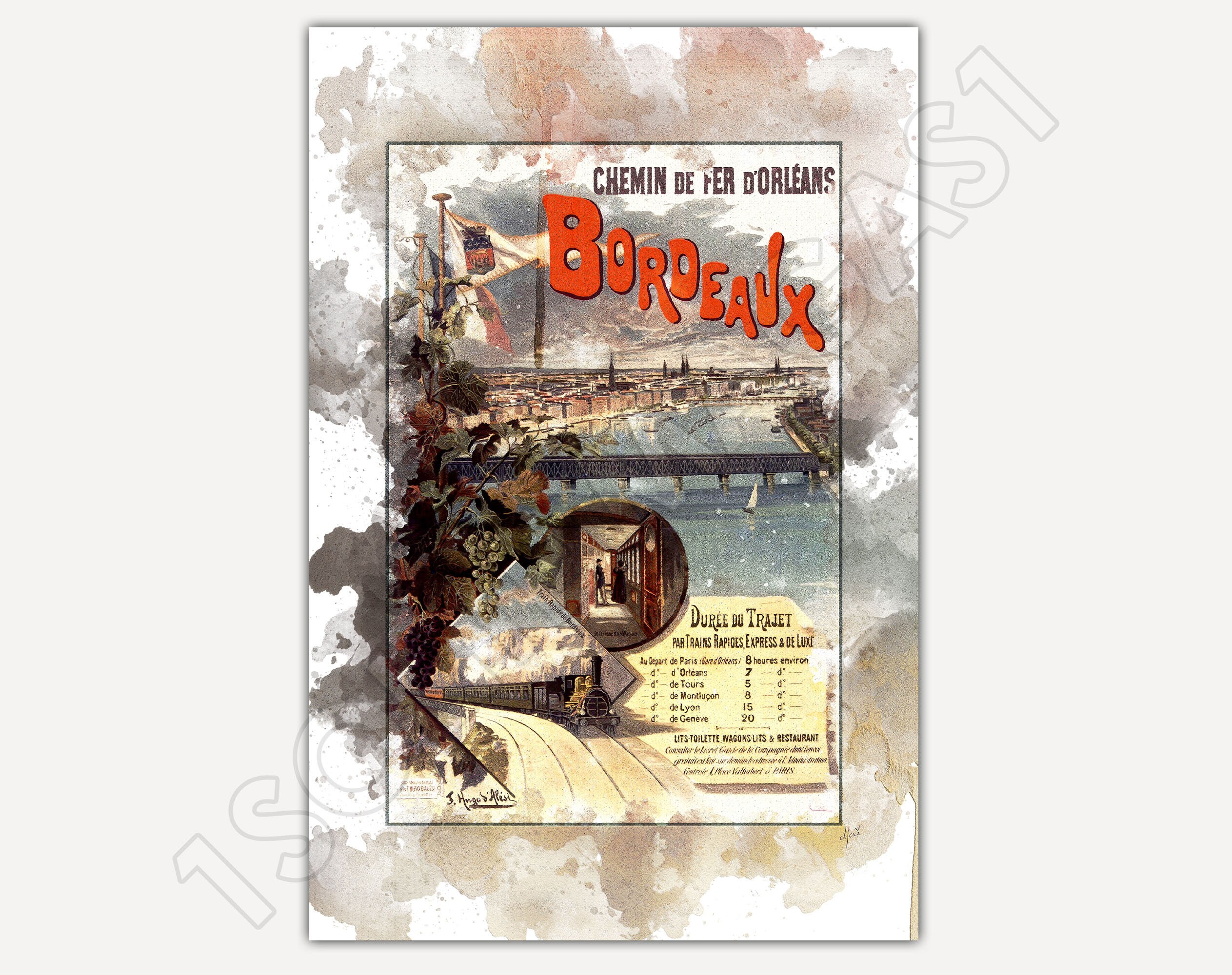 1897 Bordeaux Paris Chemin de Fer d'orléans - Poster Art Mural Decoration, Tableau Imprimé sur Papie