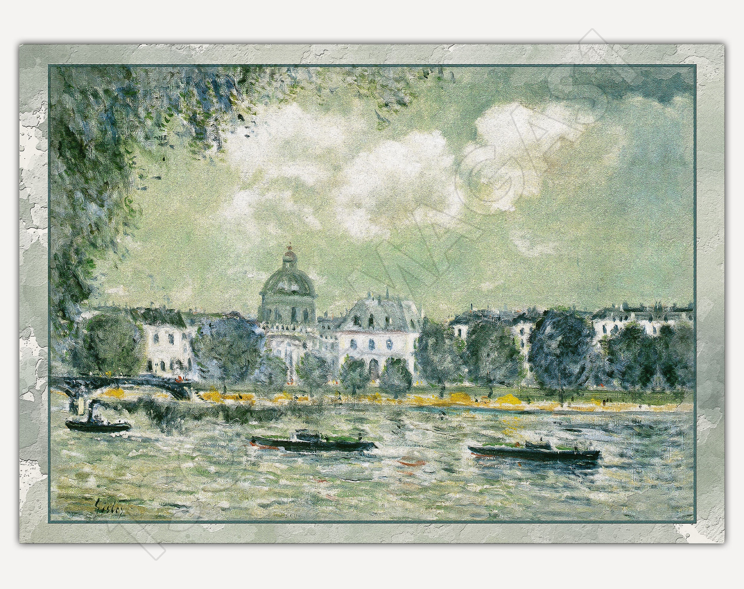 1875 Alfred Sisley - La Seine avec L'institut de France Art Mural Decoration, Tableau Imprimé sur Pa