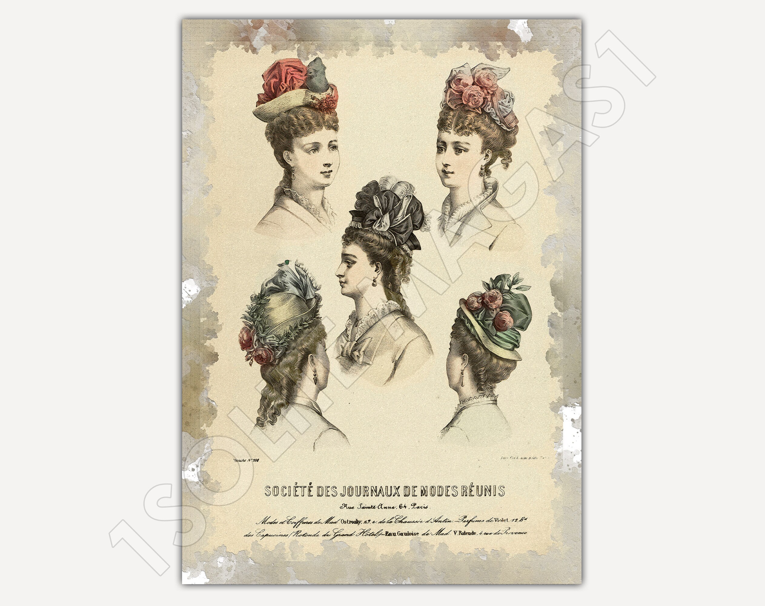 1874 Modes et Coiffures No 208 - Societe Journaux de Modes Reunis Art Mural Deco, Tableau Imprimé su