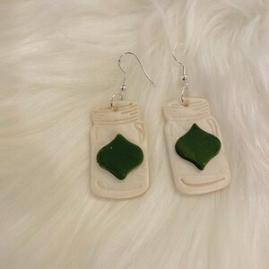 Maren: Mason Jar Pearl and Olive Polymer Clay Dangle, Approx. 1.25 inch height