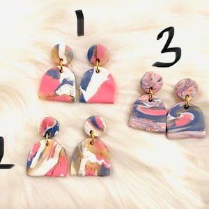 Stevie: Polymer Clay Dangle Translucent Pink, Blue, White (multiple variations available)