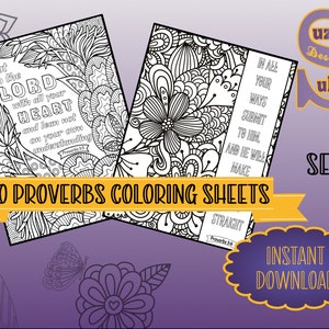 Bible Verse Coloring Pages Proverbs, 10 Printable Scripture Coloring Sheets, God’s Word Christian Coloring. Set 2