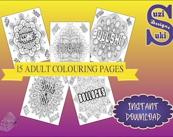 Swear Word Mandala Printable PDF, 15 Coloring Pages, digital download,