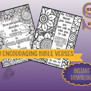 Bible Verse Colouring Pages, 10 Encouraging Verses, 10 Journal Pages, Christian Coloring Bible Study, Printable, Set 1