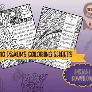 Bible Verse Coloring Pages Psalms, 10 Printable Scripture Coloring Sheets, God’s Word Christian Coloring. Set 1