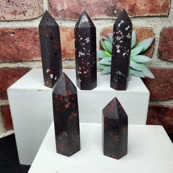 Plum Blossom Jasper Tower Point. Natural Crystals. Hand carved crystals.