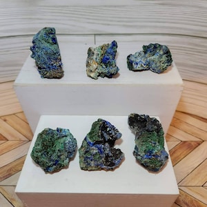 Raw Azurite with Malachite chunks. Natural crystals.