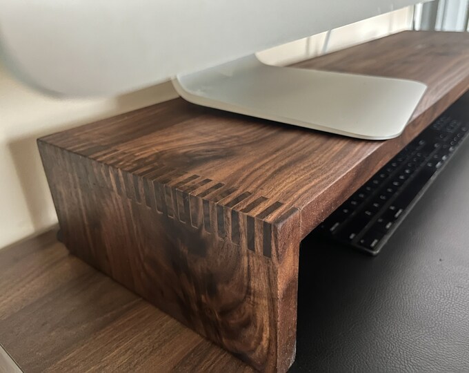 Walnut Monitor Stand | Dual Monitor Riser | Wooden Desk Shelf | Solid ...
