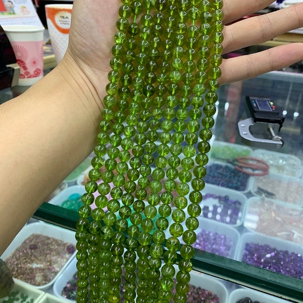 AAA Peridot Round beads 4MM 6MM 8MM  High Quality Peridot Round Smooth Beads 15.5" Full Strand