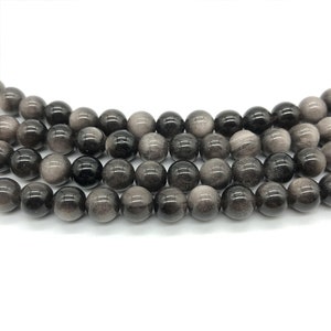 AAA Natural Silver Obsidian Round beads 6MM 8MM 10MM  High Quality Silver Obsidian Round Smooth Beads 15.5&quot; Full Strand