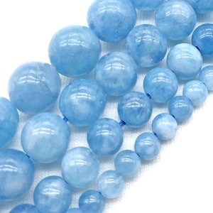 AAA Natural Blue Aquamarine Round beads 6MM 8MM High Quality Blue Aquamarine Round Smooth Beads 15.5&quot; Full Strand