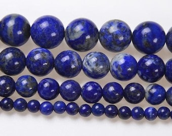 AAA Natural Lapislázuli perlas 6MM 8MM 10MM Alta Calidad Lapis Redondo Cuentas lisas 15.5 "Full Strand