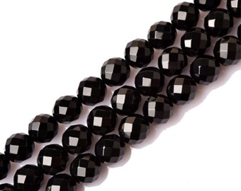 AAA Natural Black Onyx Faceted Cut Round beads 4MM 6MM 8MM 10MM 12MM High Quality Faceted Black Onyx Round Beads 15.5" Full Strand