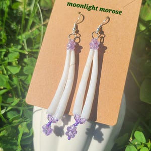 INDIGENOUS MADE | dentalium earrings |sterling silver hooks | hand made dentalium flower charm dangles | made in the US
