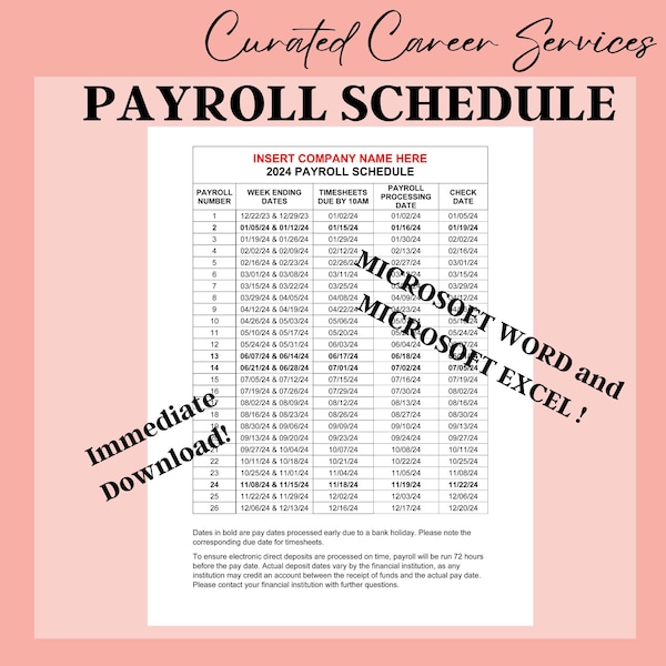 Biweekly Payroll Calendar Etsy