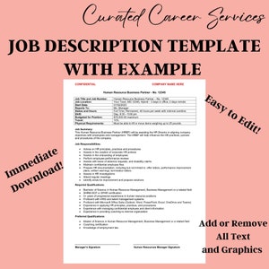 Job Description Template with Example, job ad template with example, fully customizable template, new hire ad template, immediate download