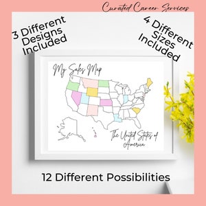 Carte des ventes des États-Unis, 3 modèles différents inclus, disponible en 4 tailles différentes, téléchargement numérique immédiat, imprimable, États-Unis d'Amérique