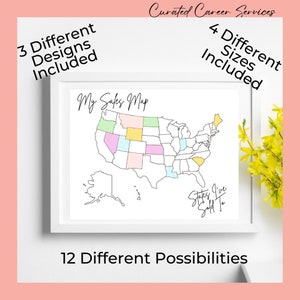 Carte des ventes des États-Unis, 3 modèles différents inclus, disponible en 4 tailles différentes, Téléchargement numérique immédiat, Imprimable, États auxquels j'ai vendu