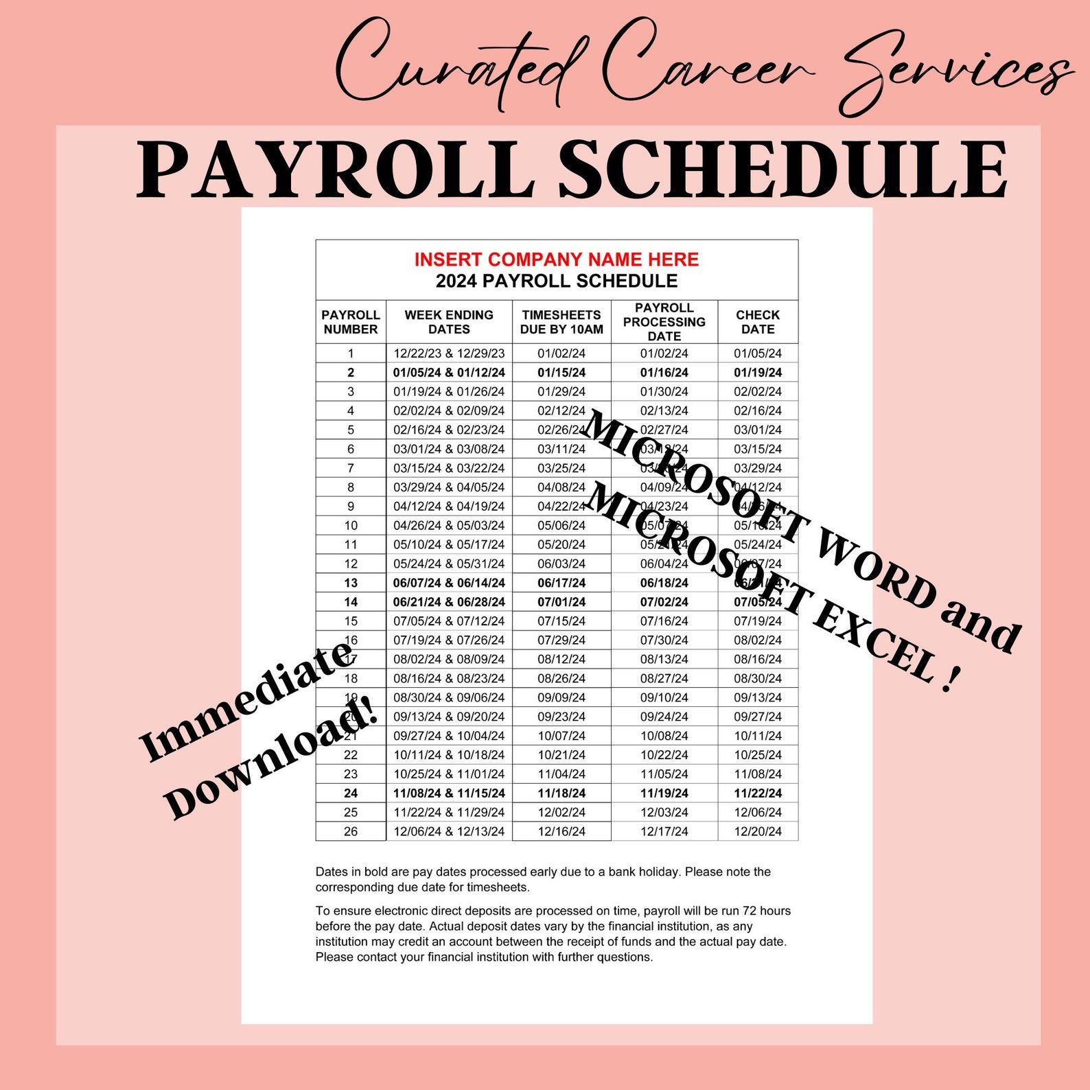 2024 PAYROLL SCHEDULE CALENDAR Biweekly Pay Schedule Biweekly Pay Roll