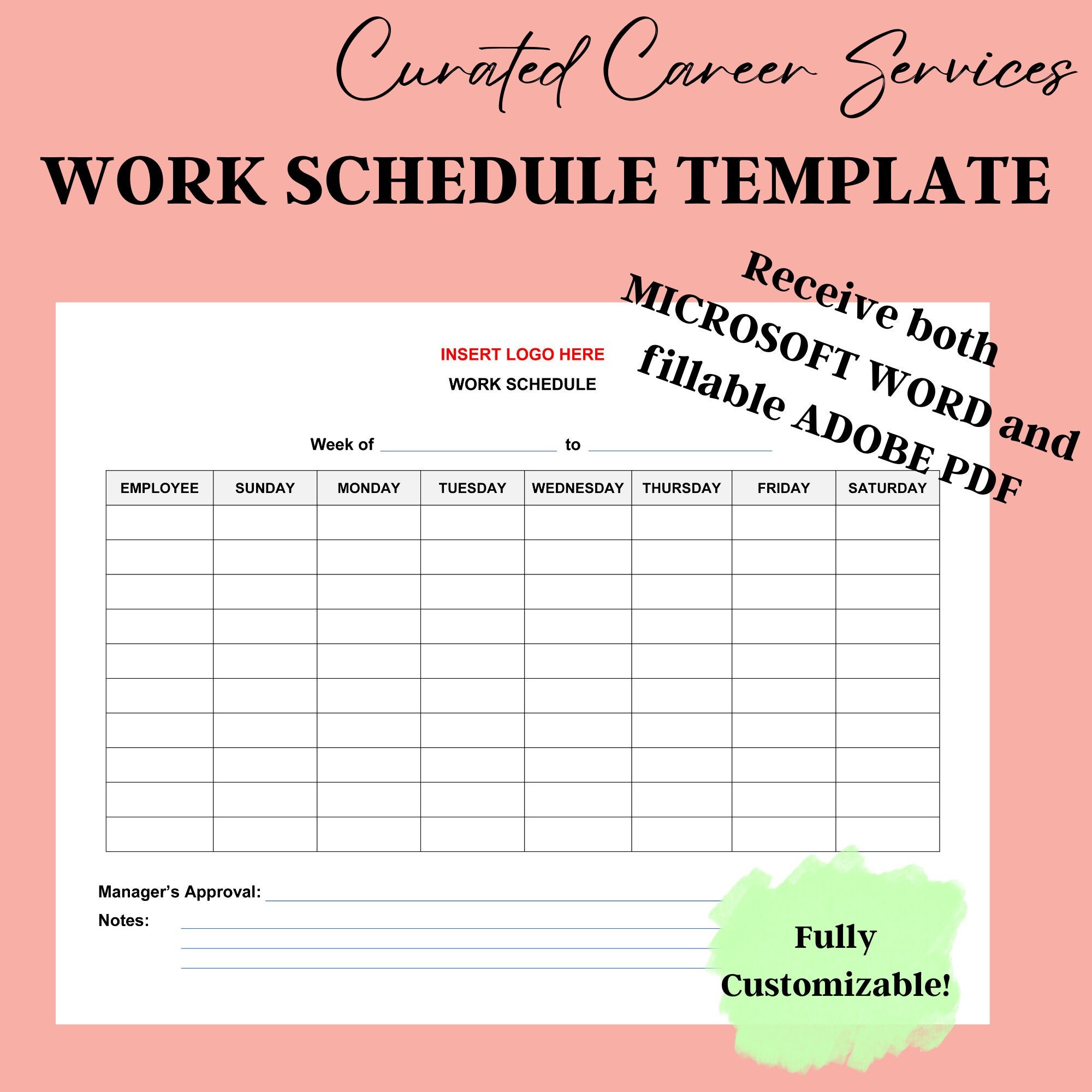 WORK SCHEDULE LANDSCAPE Employee Calendar Form Volunteer Schedule 