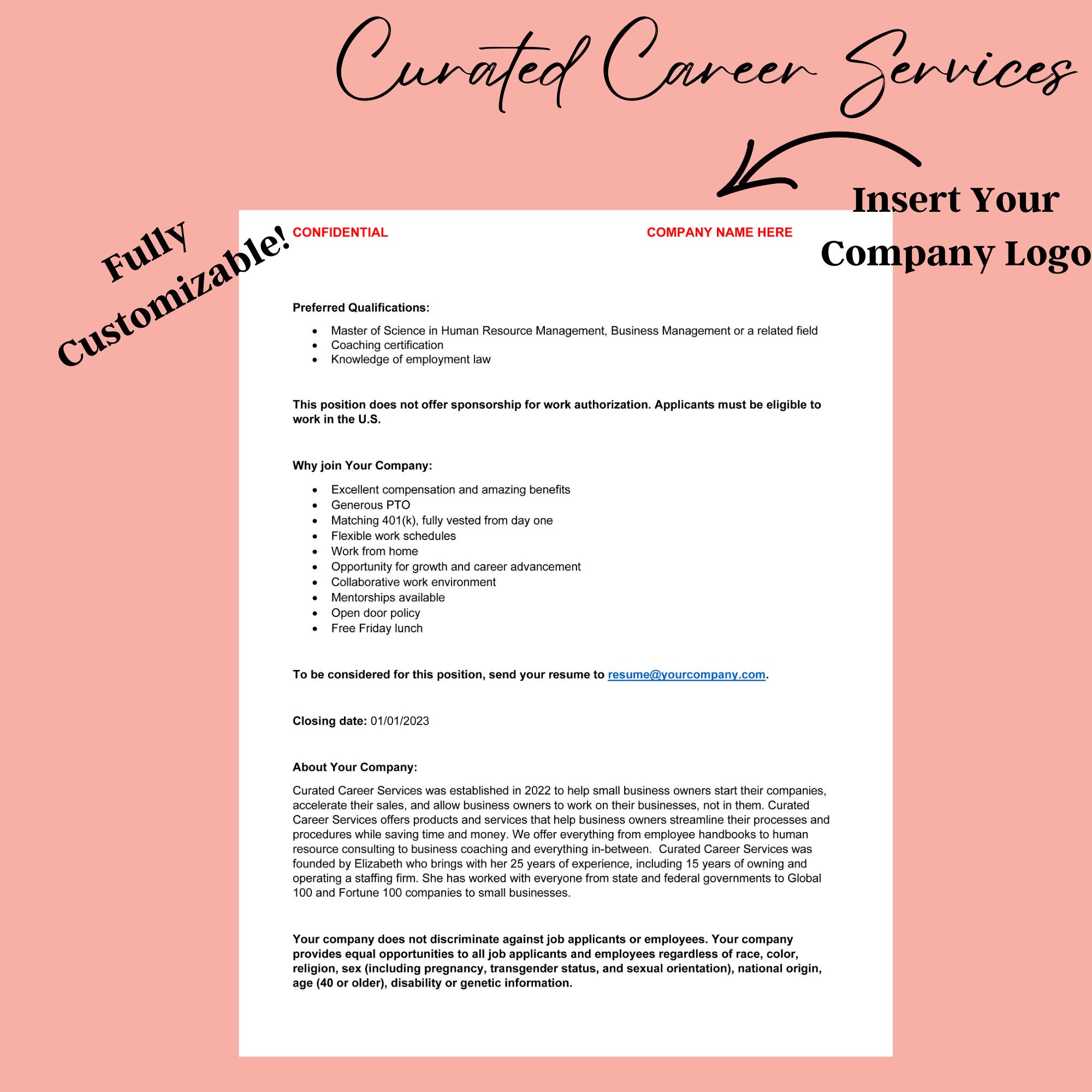 Job Listing Template With Example and Human Resource Guidance - Etsy