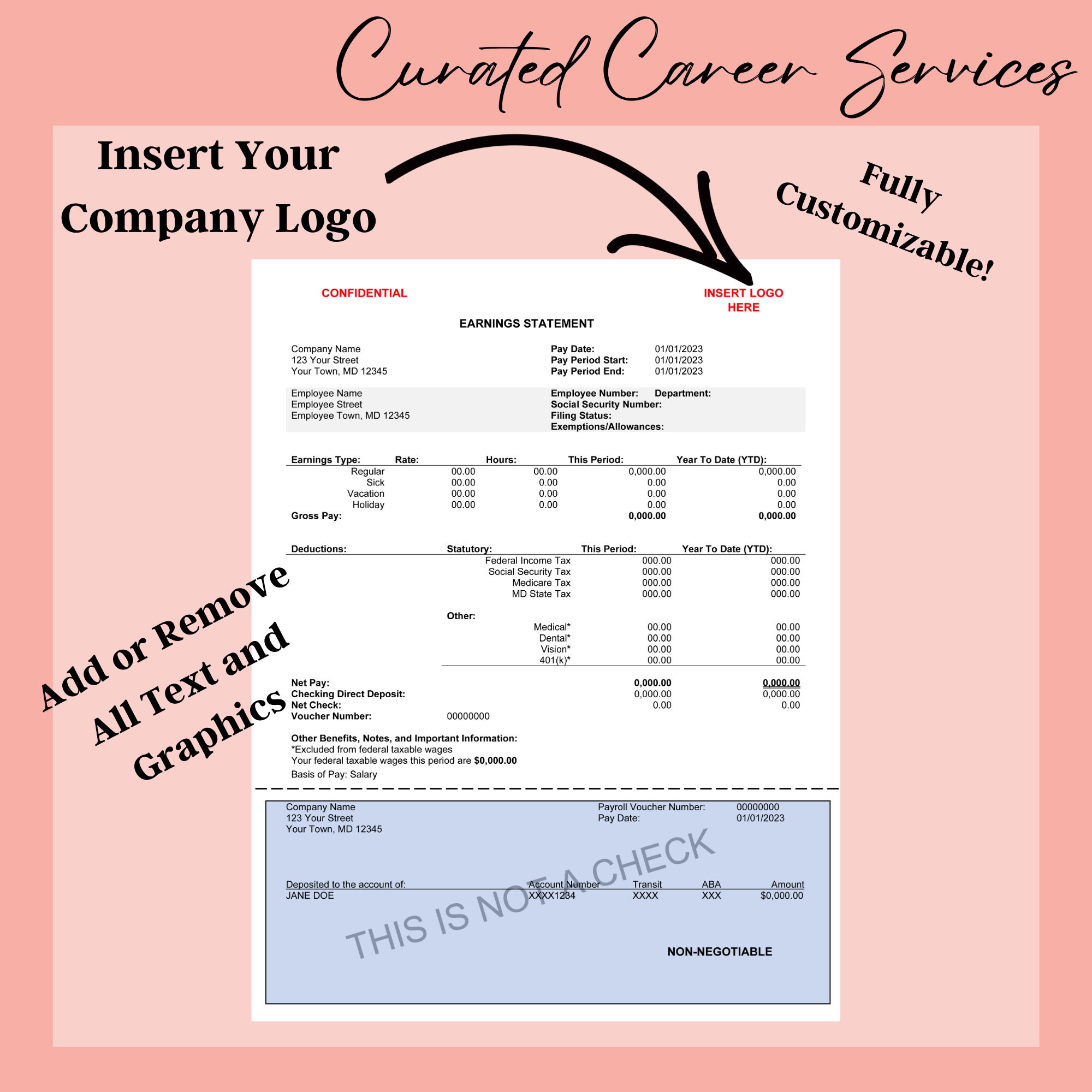 EARNINGS STATEMENT PAYSTUB With Checkstub Meets Flsa Requirements Pay