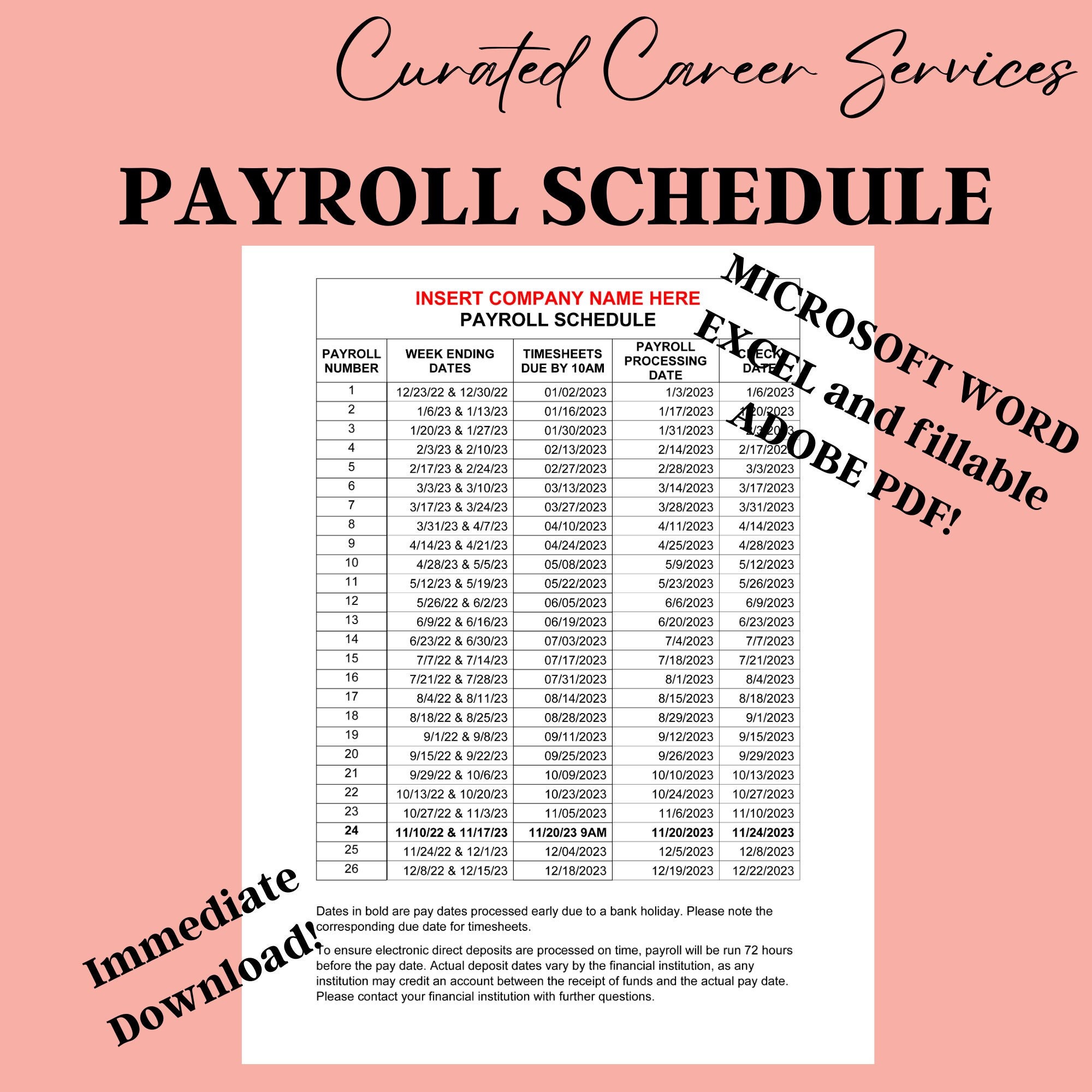 customizable-payroll-schedule-biweekly-pay-schedule-etsy