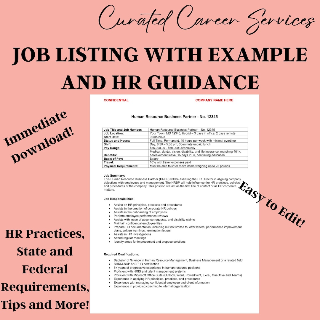 Job Listing Template With Example and Human Resource Guidance Etsy Job Listing Template With Example and Human Resource Guidance Etsy