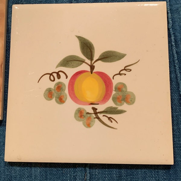 Vintage Stangl Tile, Stangl Trivet, Wenczel Stangl Tile, Peach Stangl Tile, '50s Stangl Tile, Stangl wall hanging