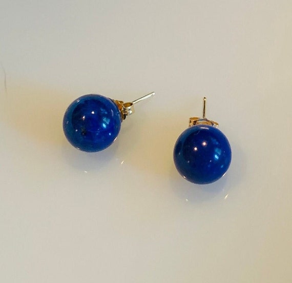 14K Lapis Stud Earrings, Lapis Lazuli Ball stud e… - image 1