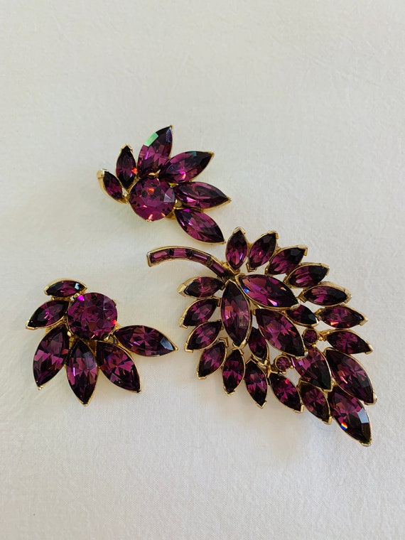 40s-50s Signed Pell Amethyst Glass Brooch and cli… - image 1